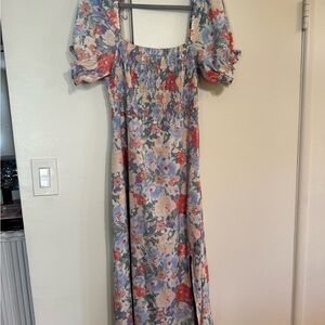Astr Floral Print Puff Sleeve Maxi Dress
